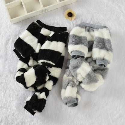 Soft Cozy Dog Clothes For Small Dogs Cat Stripe Fleece Winter Warm Puppy Sweatshirts Jumpsuit Chihuahua Pug Puppy Hooded Coat