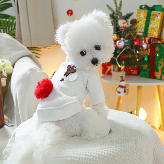 1PC Pet Clothes Dog Cat Christmas Style Autumn Thickened Warm White Snowman Patch Open Button Jacket