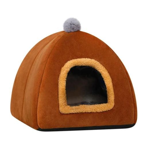 Winter Warm Cat House Bed with Soft Foldable Sleeping Mat Pad for Cats and Small Dogs Cozy Cute Pet Tent Bed with Compact 11x11