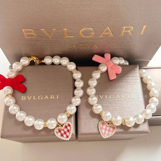 New Series Cat Collar Pearl Vintage Love Crystal Pendant Diamond Neck Ornament Cute Accessories Also Suitable For Dog