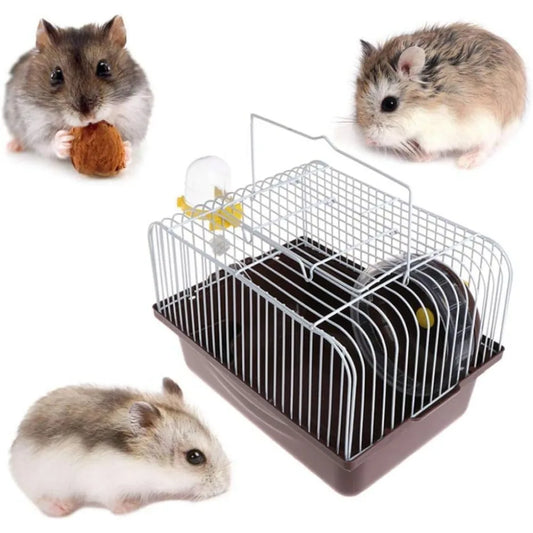 Pet Hamster Cage with Running Wheel Water Bottle Food Basin Portable Carrier House Mice Home Habitat for Going Out, Traveling