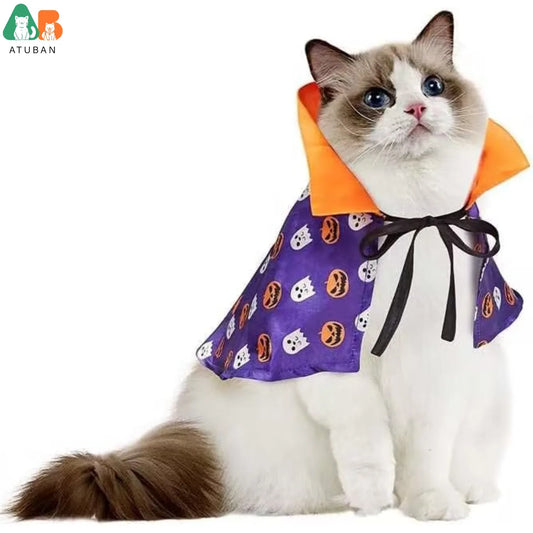 ATUBAN Cat Halloween Costumes,Wizard Cloak Vampire Cat Apparel,Small Dog Witch Clothes Cosplay Outfit for Halloween Themed Party