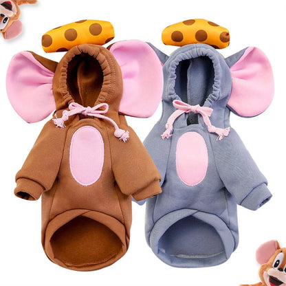 Pet Cosplay Costume Mouse Thicken Funny Pet Dog Clothes Winter Warm Dog Clothing Hoodies Sweatshirt For Small Medium Dogs And Cu