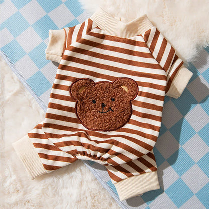 Kawaii Pet Clothes for Spring Summer Autumn Medium Small Cat Pet Cat Striped Jumpsuit Cute Cartoon Pattern Kitten Romper Pyjama