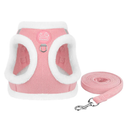 Cat Winter Small Dog Harness Leash Rabbit Plush Reflective Pet Harness Vest-Style Puppy Outdoor Dog Lead Walking Cat Windproof