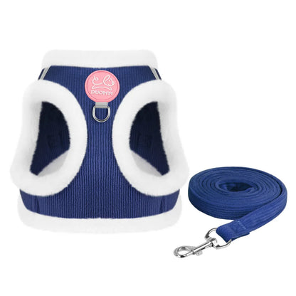 Cat Winter Small Dog Harness Leash Rabbit Plush Reflective Pet Harness Vest-Style Puppy Outdoor Dog Lead Walking Cat Windproof