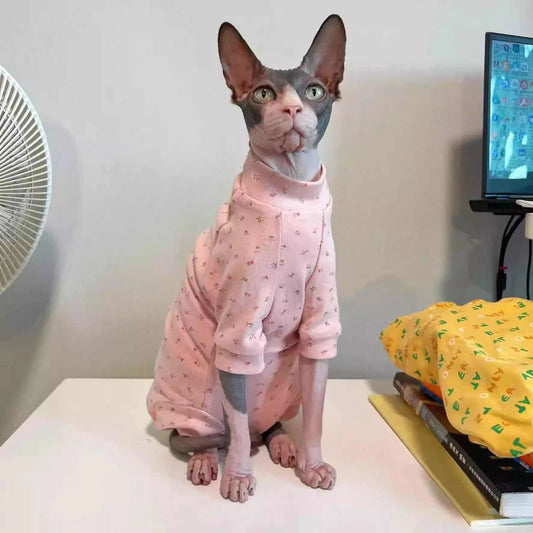 Soft Cotton Coat for Sphynx Spring Floral Jumpsuit for Hairless Cat 4-Legged Sweatshirt for Kittens Autumn Pajamas ForDevon Rex