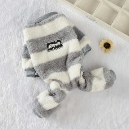 Soft Cozy Dog Clothes For Small Dogs Cat Stripe Fleece Winter Warm Puppy Sweatshirts Jumpsuit Chihuahua Pug Puppy Hooded Coat