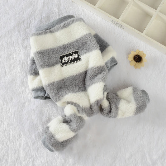 Soft Cozy Dog Clothes For Small Dogs Cat Stripe Fleece Winter Warm Puppy Sweatshirts Jumpsuit Chihuahua Pug Puppy Hooded Coat