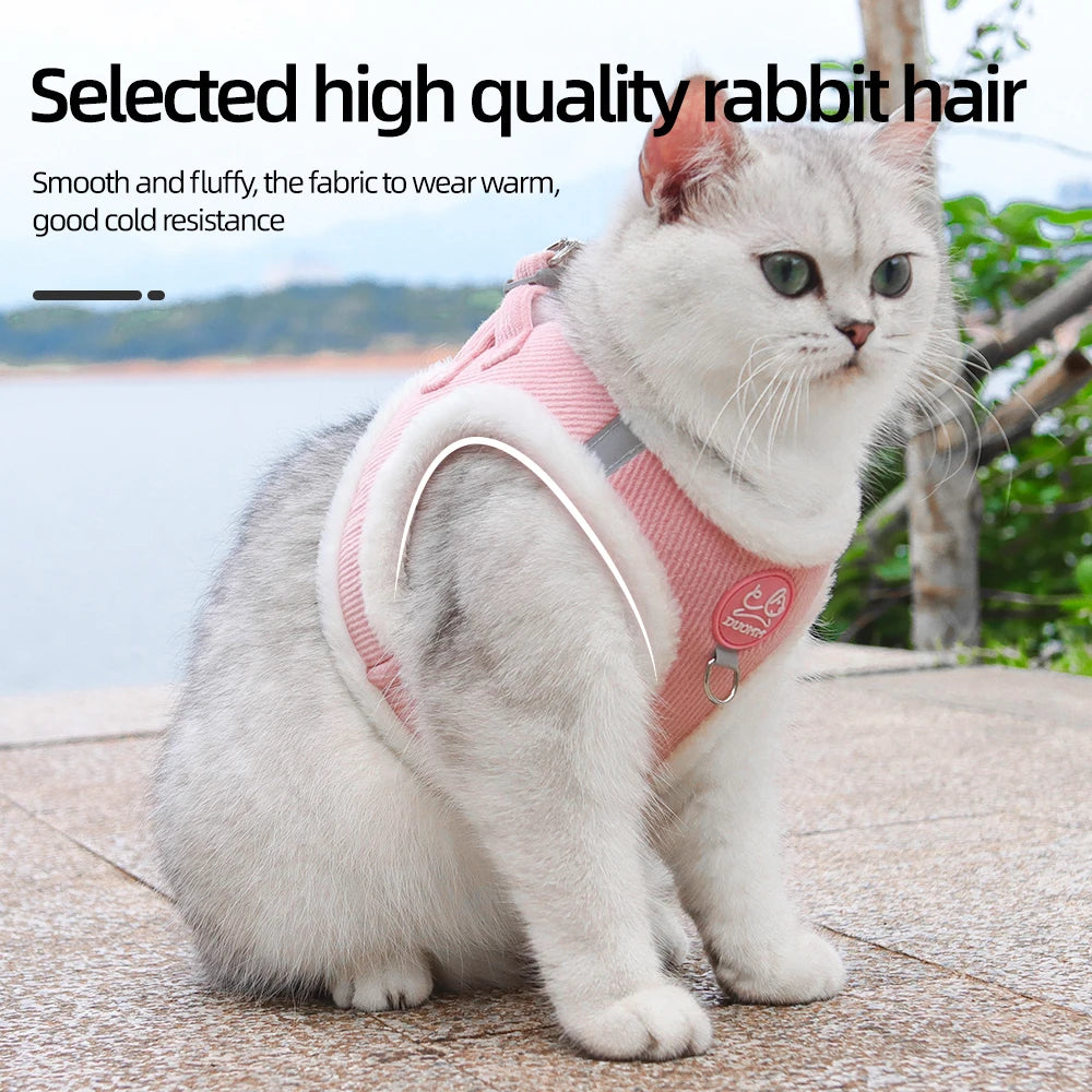 Cat Winter Small Dog Harness Leash Rabbit Plush Reflective Pet Harness Vest-Style Puppy Outdoor Dog Lead Walking Cat Windproof