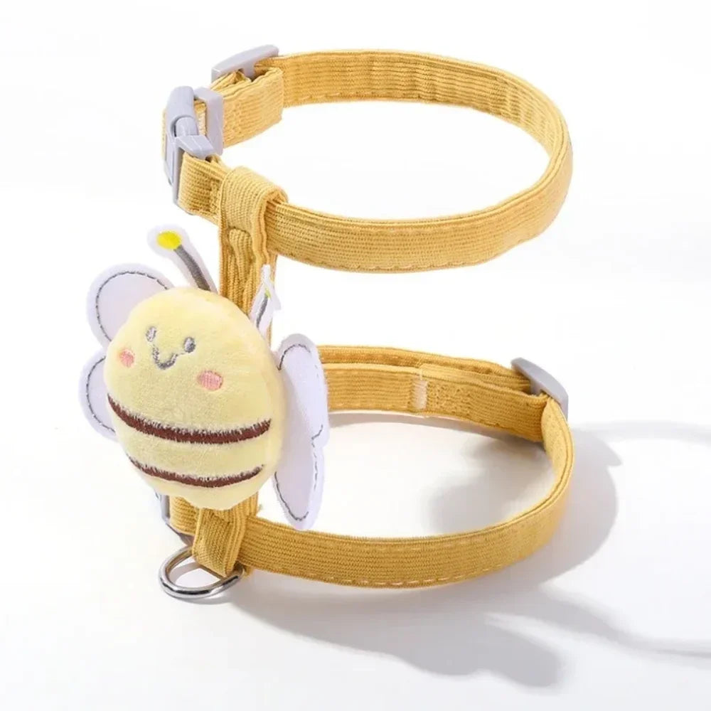 Cat Harness Leash Collar Set Adjustable Cartoon Bee Double Layer Dog Harness  Small Medium Pet Collar Leash Outdoor Walking