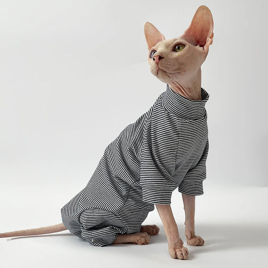 Sphynx Cat Clothes Leisure Stripe 4-legged Cotton Comfortable Hairless Cat Outfits Soft Winter Warm Devon Kornish Cat Clothes