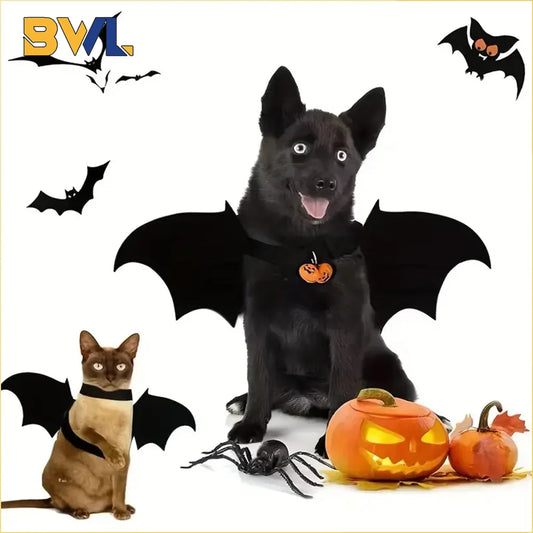 Halloween Pet Costume Bat Wings with Bell Chest Back Strap Dog Cat Clothes for Party Cosplay Holiday Decoration Use
