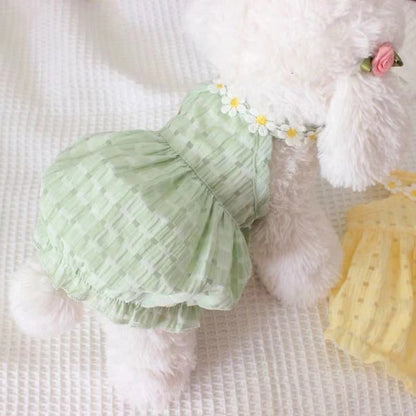 Pretty Small Cat Dress Summer Cute Small Dog Skirt Thin Yellow Floral Wreath Collar Mini Puppy Princess Dress Breathe Cat Skirt