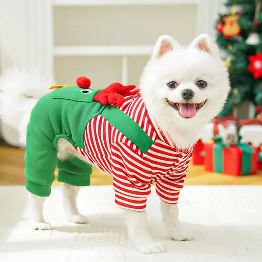Christmas Elk Warm Jumpsuits Winter Fleece Pet Overalls for Small Medium Dogs Cats Clothes Puppy Pajamas Christmas Teddy Outfit