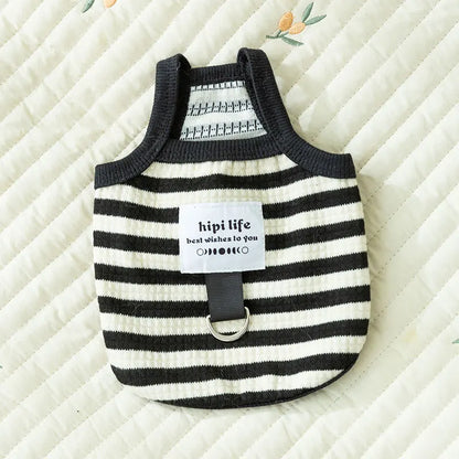 Dog Vest Puppy Clothes Summer Pet Clothing Cotton Bear Print T-Shirt Striped Dog Shirt Chihuahua Korean Style Girls Dog Costume