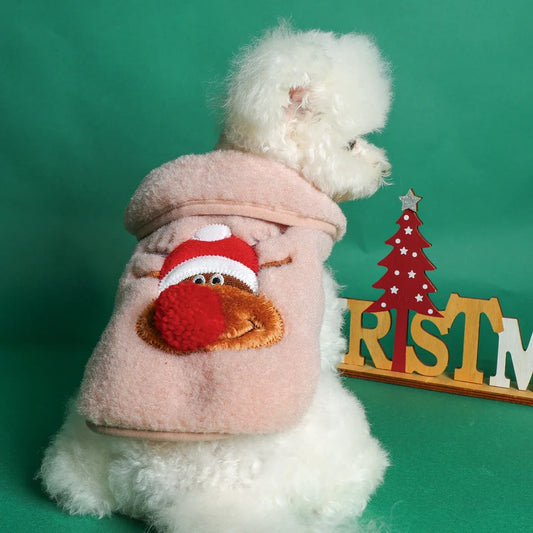 Christmas Pink Elk Three-dimensional Red Nose Pet Clothes Dog Cat Autumn and Winter Thickened Warm Sleeveless Coat
