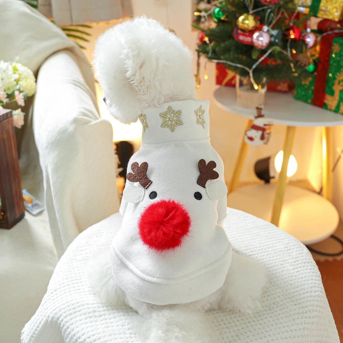 1PC Pet Clothes Dog Cat Christmas Style Autumn Thickened Warm White Snowman Patch Open Button Jacket