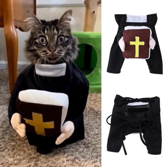 Cute Cat Cosplay Costumes Funny Bible Cross Print Halloween Dress Up Kitten Clothes Christ Jesus Pet Costume for Small Big Dogs