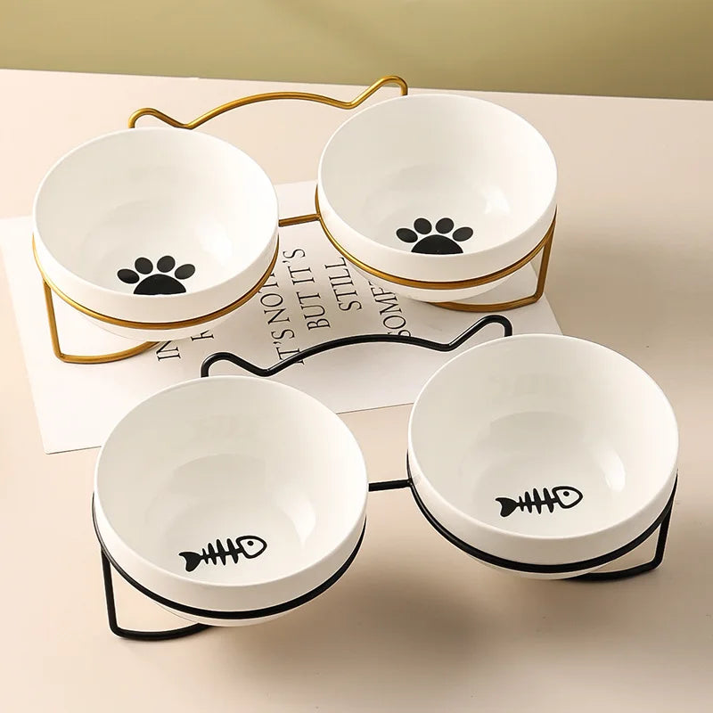 500ML Pet Ceramic Bowl Kitten Puppy Ceramic Bowl Water Feeder Cat Food Feeding Dish Dispenser with Raised Stand Cat Accessories