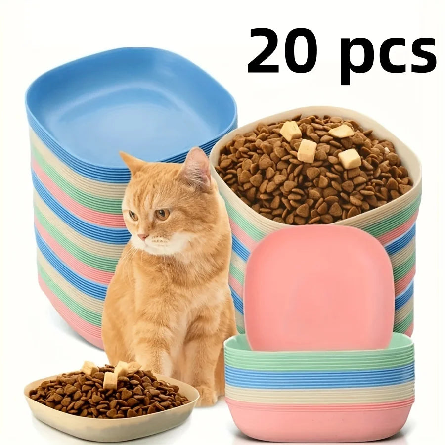 3/10/20pcs Non-Slip Plastic Cat Bowls Set Shallow Pet Food & Water Dishes Suitable for Kittens Short Leg Cat Ferrets Stray Cats