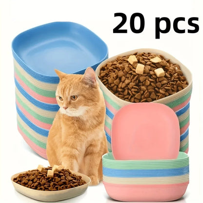 3/10/20pcs Non-Slip Plastic Cat Bowls Set Shallow Pet Food & Water Dishes Suitable for Kittens Short Leg Cat Ferrets Stray Cats