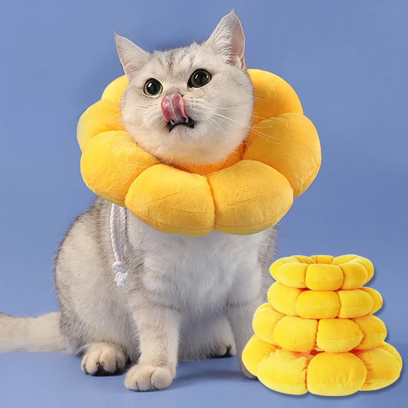 Pet Cat Small Dog Recovery Collar, Adorable Sunflower After Surgery Adjustable Pet Collar,Wound Healing Protection Collar