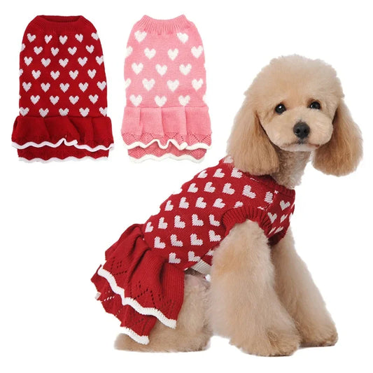 New Christmas Pet Cat Puppy  Clothes for Small Dogs Pet Cat Teddy Costume Red Love Dog Sweater Pet  Costume