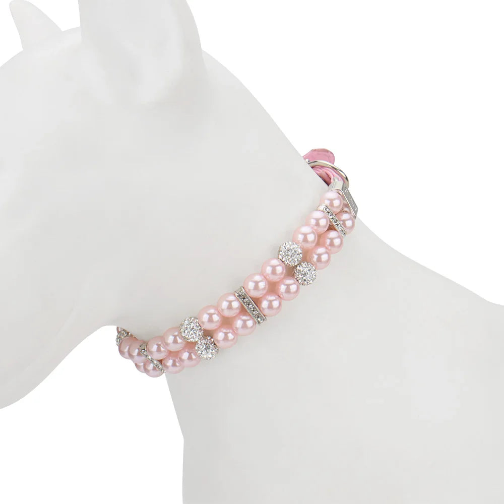 Pearl Pet Collar Artificial Pearls Rhinestone Dog Collar For Cat Necklace Wedding Party Pink Blue Green