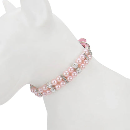 Pearl Pet Collar Artificial Pearls Rhinestone Dog Collar For Cat Necklace Wedding Party Pink Blue Green