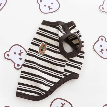 Dog Vest Puppy Clothes Summer Pet Clothing Cotton Bear Print T-Shirt Striped Dog Shirt Chihuahua Korean Style Girls Dog Costume