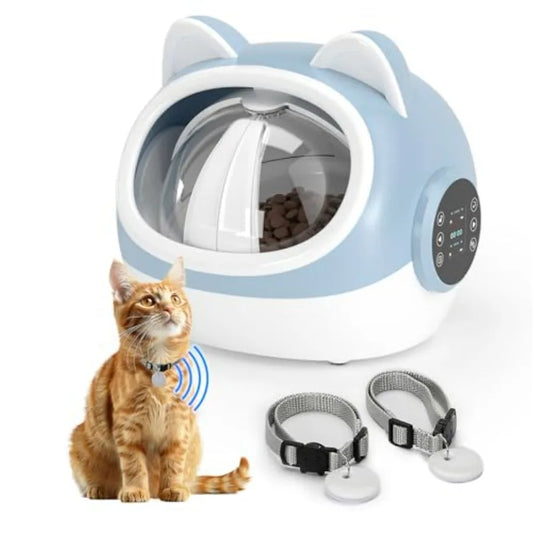 Smart Pet Feeder with Dual Collar Tags MicrochipActivated Automatic Food Bowl with Scheduled Feeding Times LCD Display Voi
