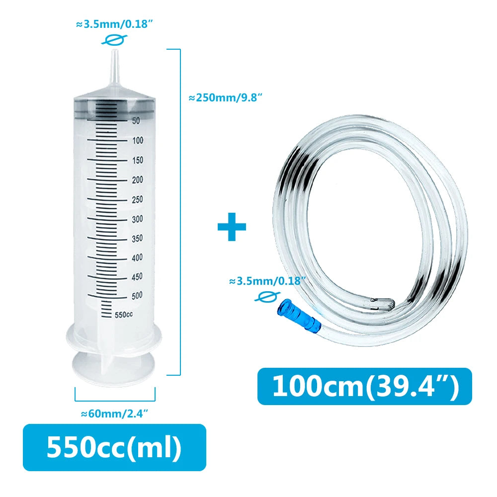 Multifunction 100ml-550ml Syringe Large Capacity With 100cm Hose Pump Measuring Washable Injector For Pet Feeding Oil Glue Fluid