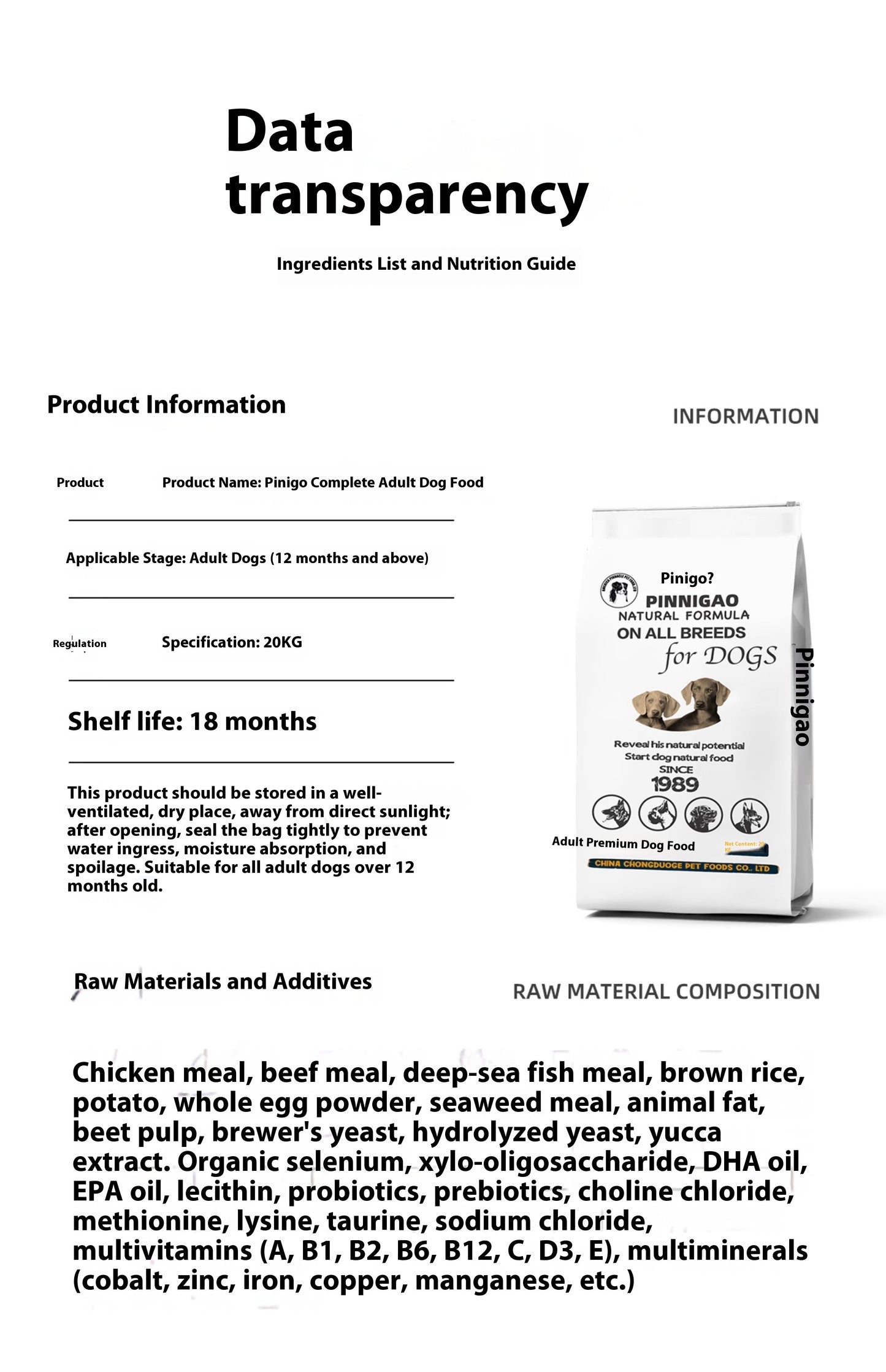 20KG Premium Complete Dog Food for Large Breeds – Suitable for Labrador, Husky, Golden Retriever, Samoyed, German Shepherd, Adult Dogs