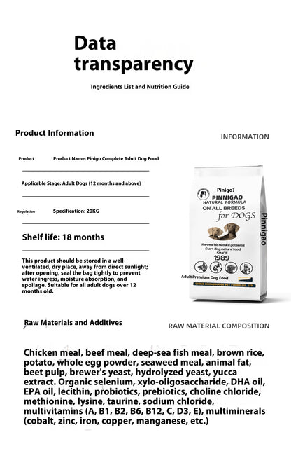 20KG Premium Complete Dog Food for Large Breeds – Suitable for Labrador, Husky, Golden Retriever, Samoyed, German Shepherd, Adult Dogs